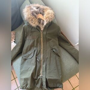 Women's Olive Utility Jacket with Faux Fur Lining